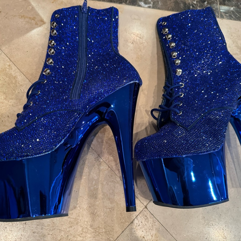 Royal Blue Rhinestone 8 Inch Pleaser Boots - Picture 5 of 7